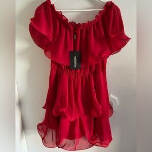 PrettyLittleThing Scarlet Ruffle Dress